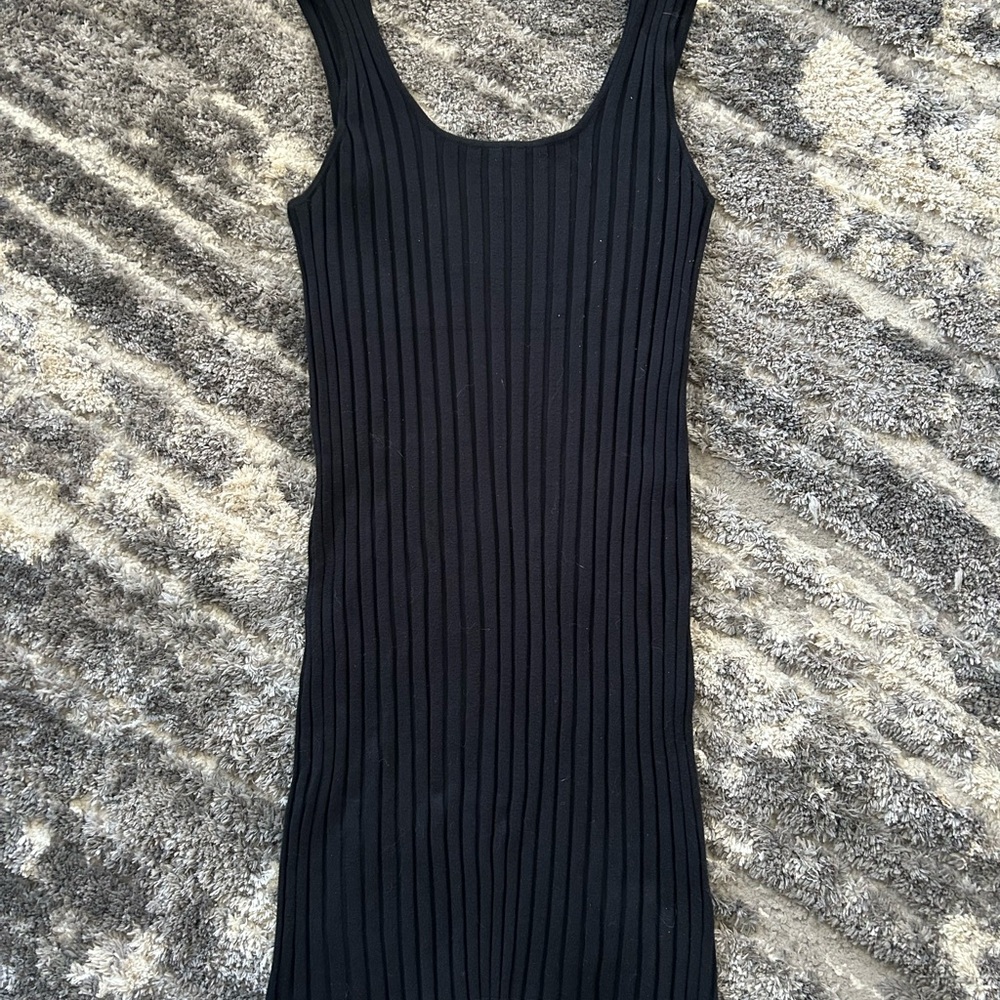 #68 a new day Black Ribbed Midi Dress